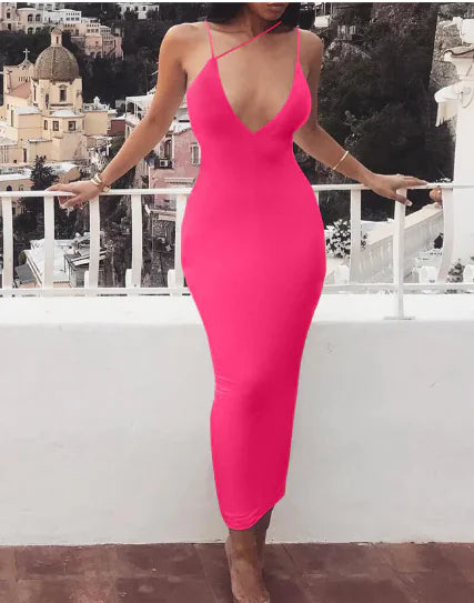 Deep V Neck Bodycon Dress with Cross Straps
