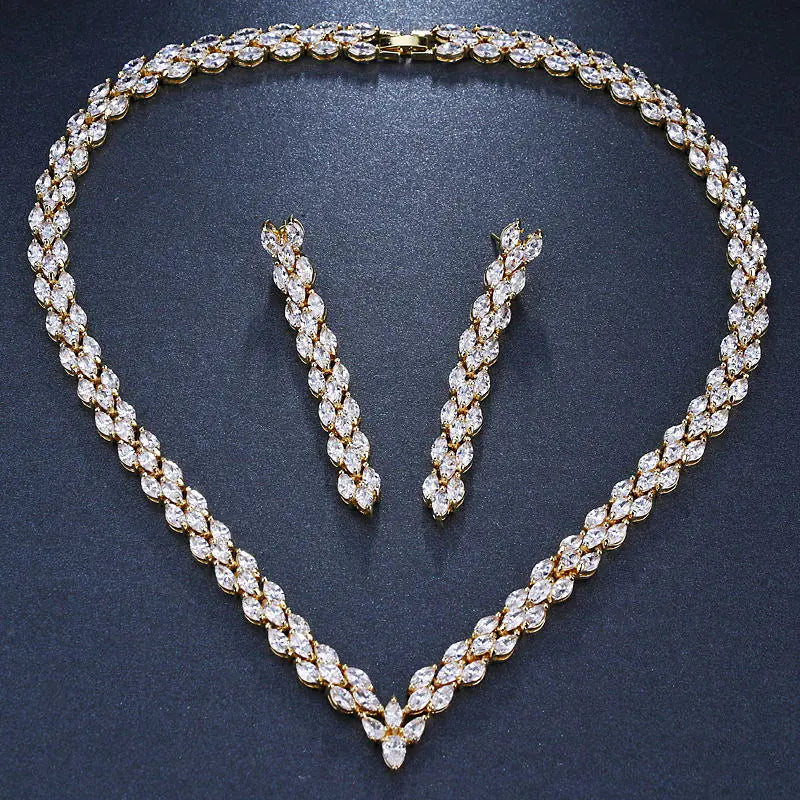 Fashionable Olive Stone Zircon Bride Jewelry Set (2 Pcs)