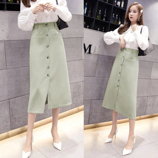 High Waist A-Line Skirt with Slit and Bag Design