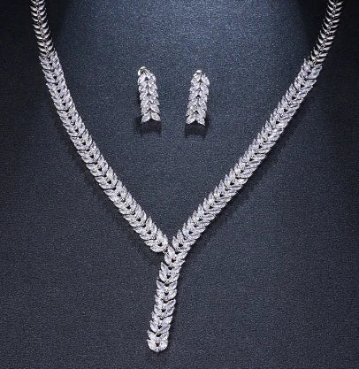 Luxury Bridal Jewelry Set with AAA Zirconia Earrings & Necklace