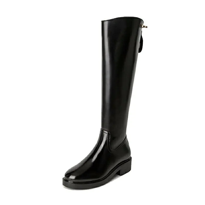 Knee-High Thick Heel Long Martin Leather Boots