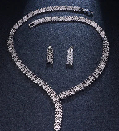 Luxury Bridal Jewelry Set with AAA Zirconia Earrings & Necklace