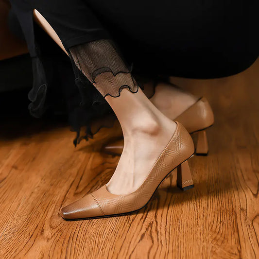 2022 Retro Leather Chunky Heels for Women