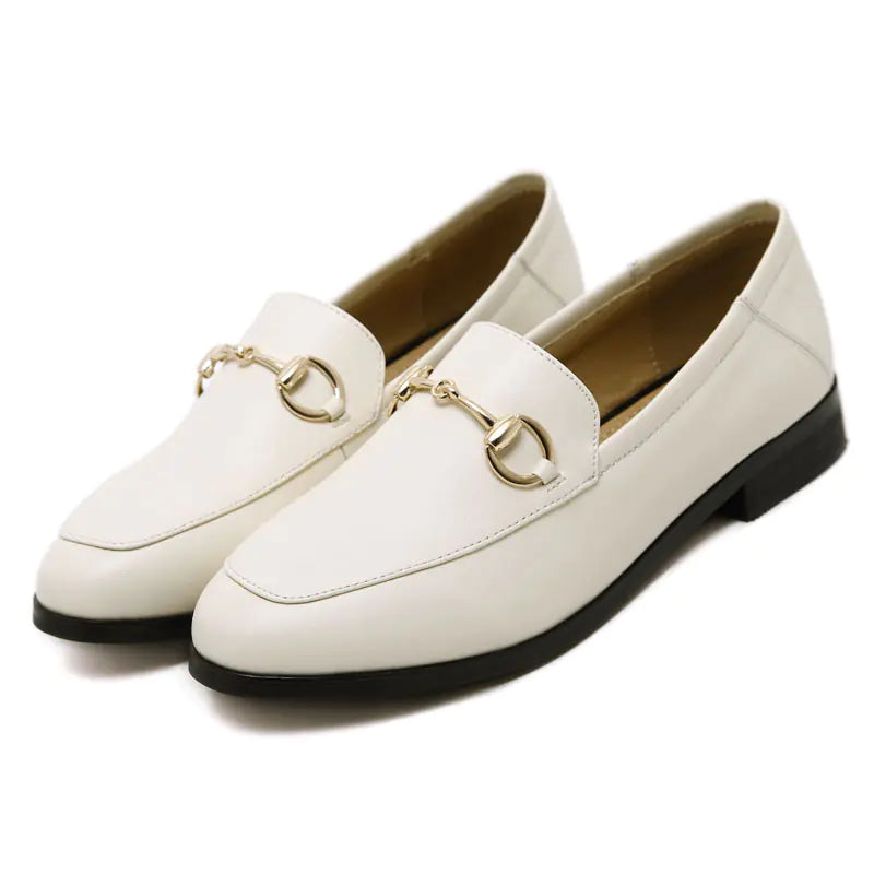 Versatile Flat Shoes - Casual White Leather Sneakers