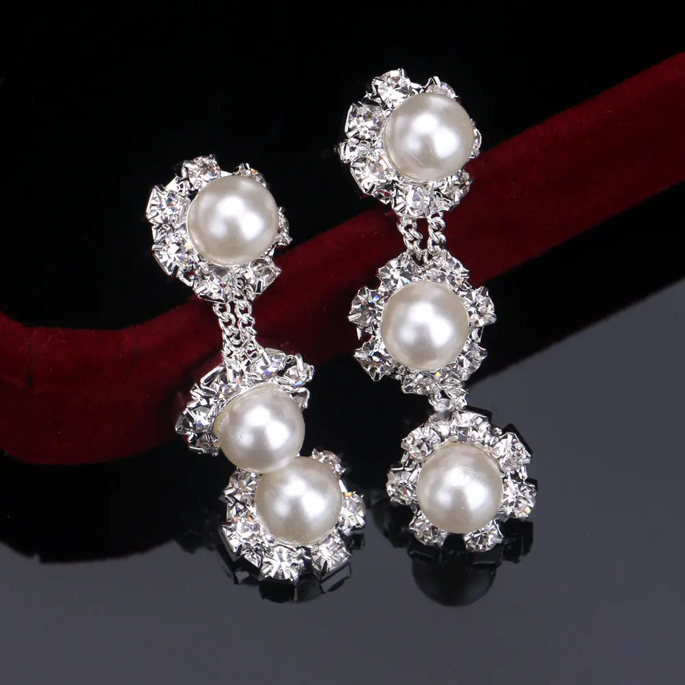 Bridal Pearl Jewelry Set with Classic Diamond Necklace