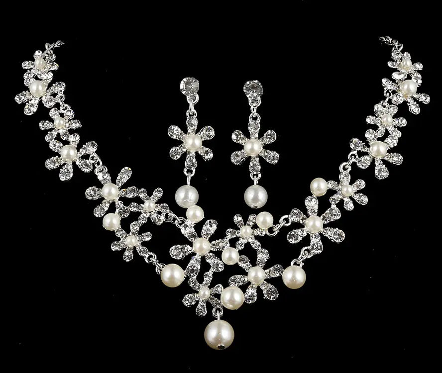 Korean Style Pearl and Rhinestone Jewelry Set (3 Pieces)