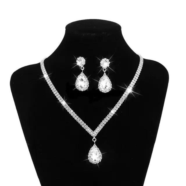Elegant Silver Plated Water Drop Rhinestone Jewelry Set