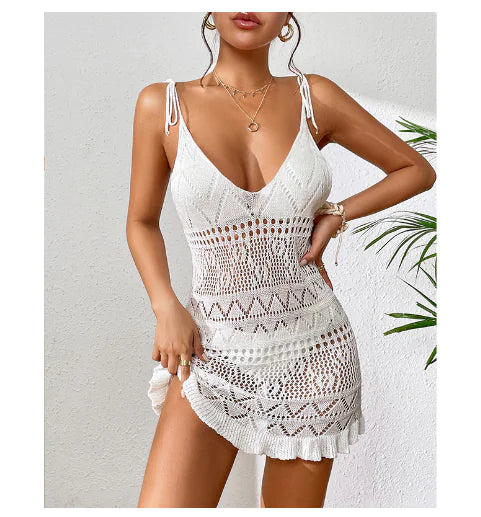 Bely Beach Cover-Up with Sheer Hollow Floral Design