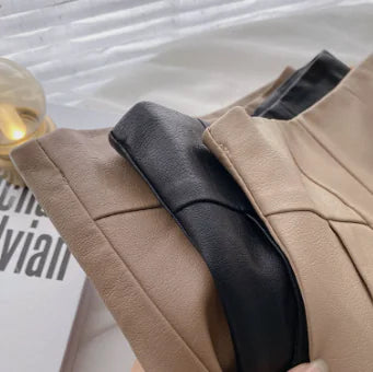 High-Waist A-Line Wide-Leg PU Leather Pants for Women