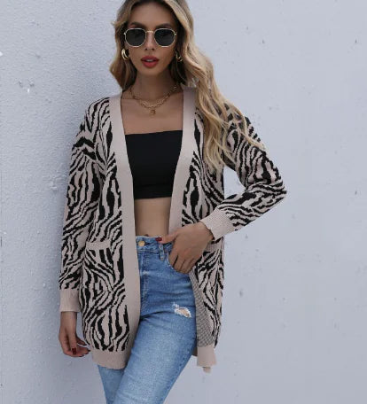 Women's Striped Loose Knitted Cardigan Sweater Coat