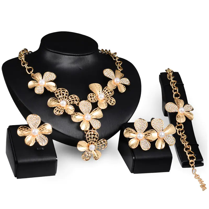 Gold Jewelry Set for Brides - 4-Piece Accessory Set
