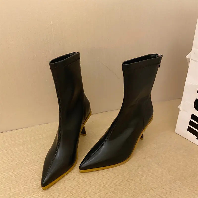Women's Soft Leather Stiletto Heel Martin Boots