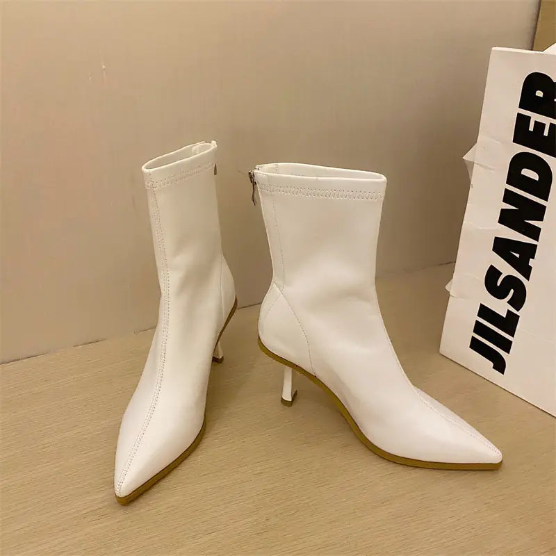 Women's Soft Leather Stiletto Heel Martin Boots