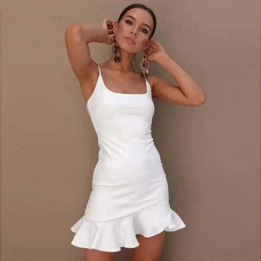WildPinky Sexy V-Neck Ruffle Strap Bodycon Mini Dress