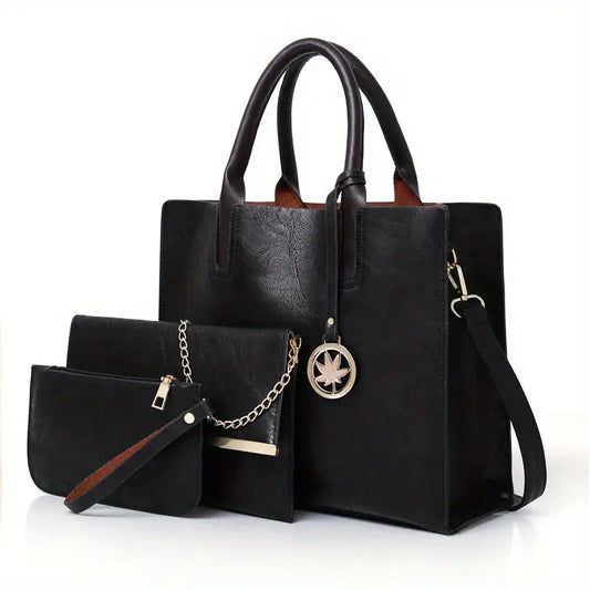 Classic Tote Bag Set - Solid Color All-Match Handbags