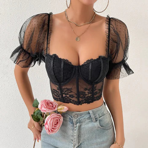 Lace Camisole, Sheer Spliced Tank Top, Lace Blouse