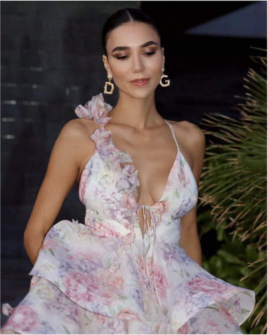 Floral Halter Jumpsuit Dress