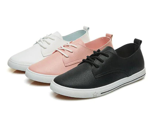 Breathable Flat Shoes - Kids' White Leather Sneakers