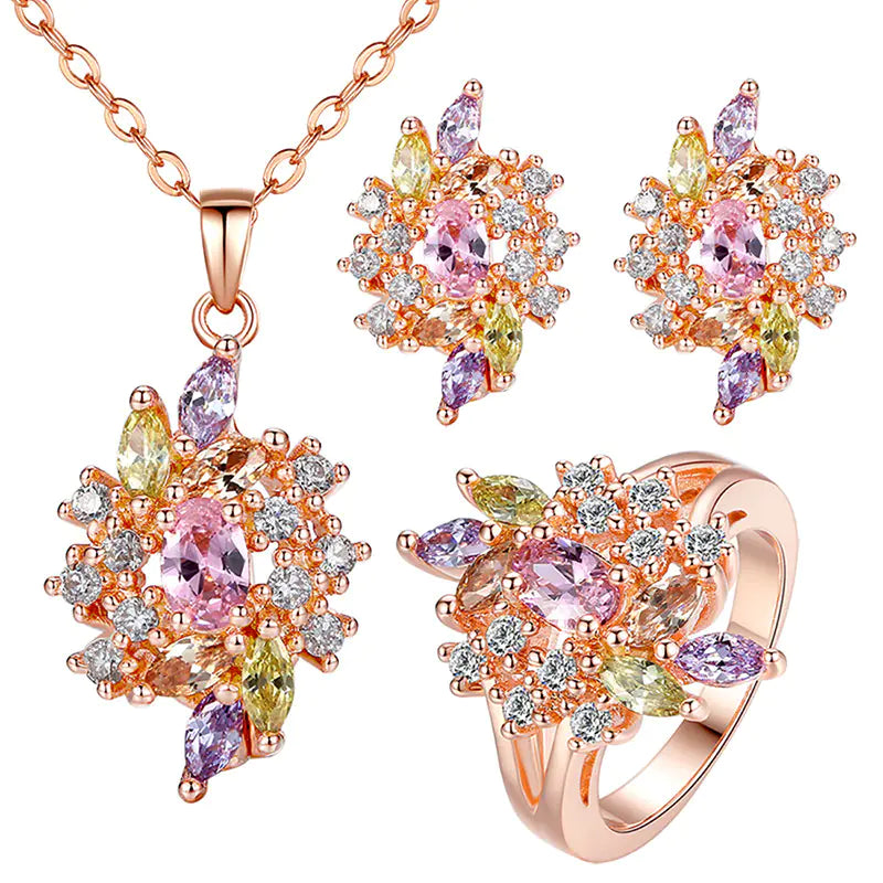 3-Piece Colorful AAA Zircon Jewelry Set for Brides