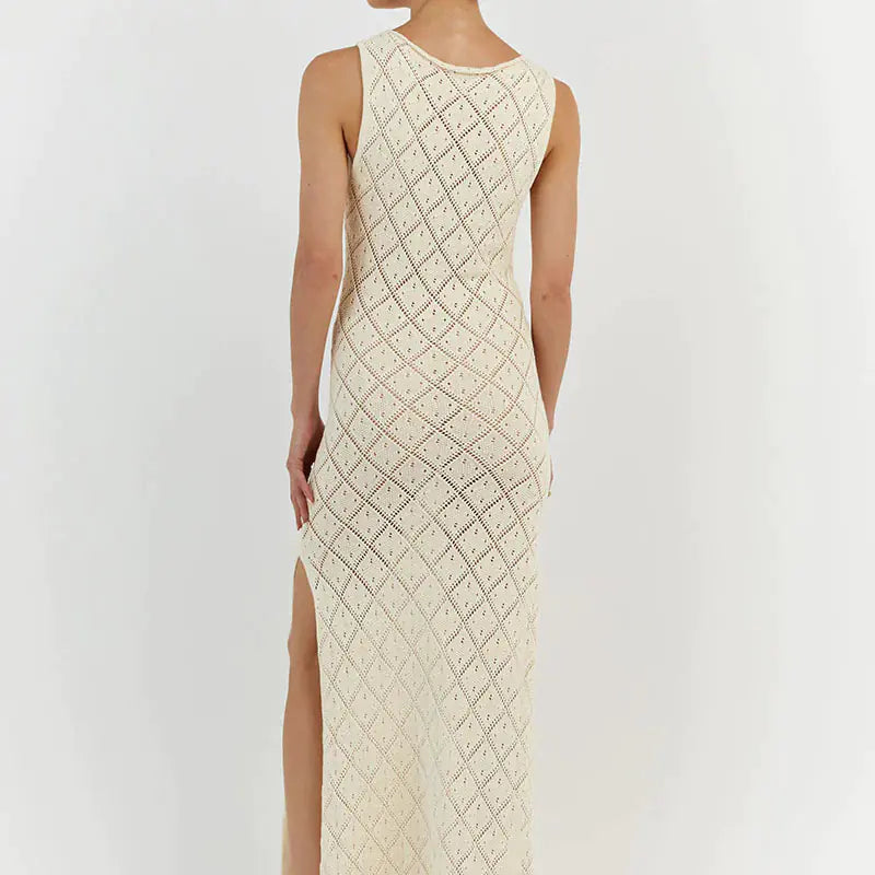 Elegant Sheer Lace Knit Maxi Dress for Women