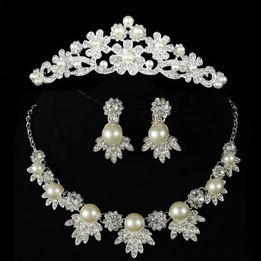 Bridal Jewelry Set with Necklace and Crown (3 Pieces)