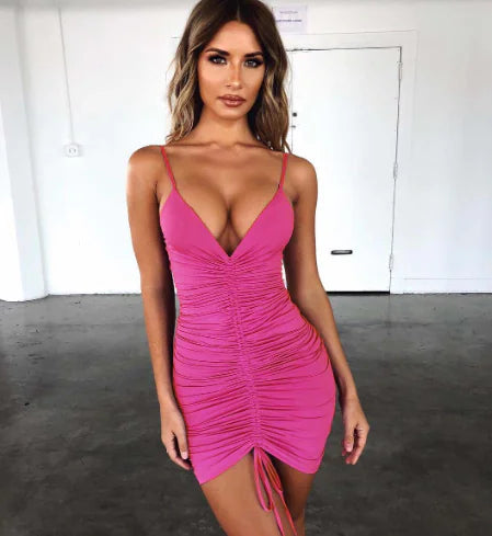 V-Neck Ruffled Bodycon Dress (Sexy Style)