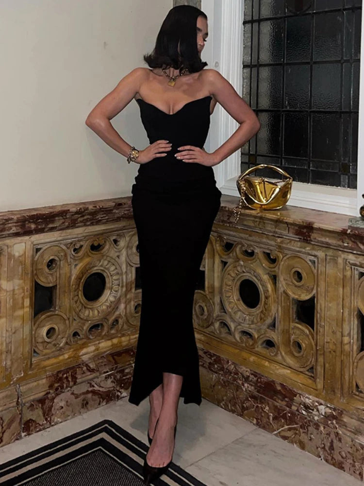 WeiYao Black Backless Bodycon Maxi Dress for Women 2023