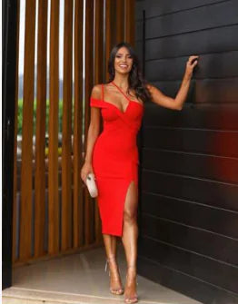 Off-Shoulder Sexy Bodycon Dress with Waist Cinching
