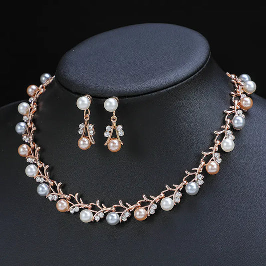 Vintage 3pcs Jewelry Set with Milky Stone Earrings & Necklace