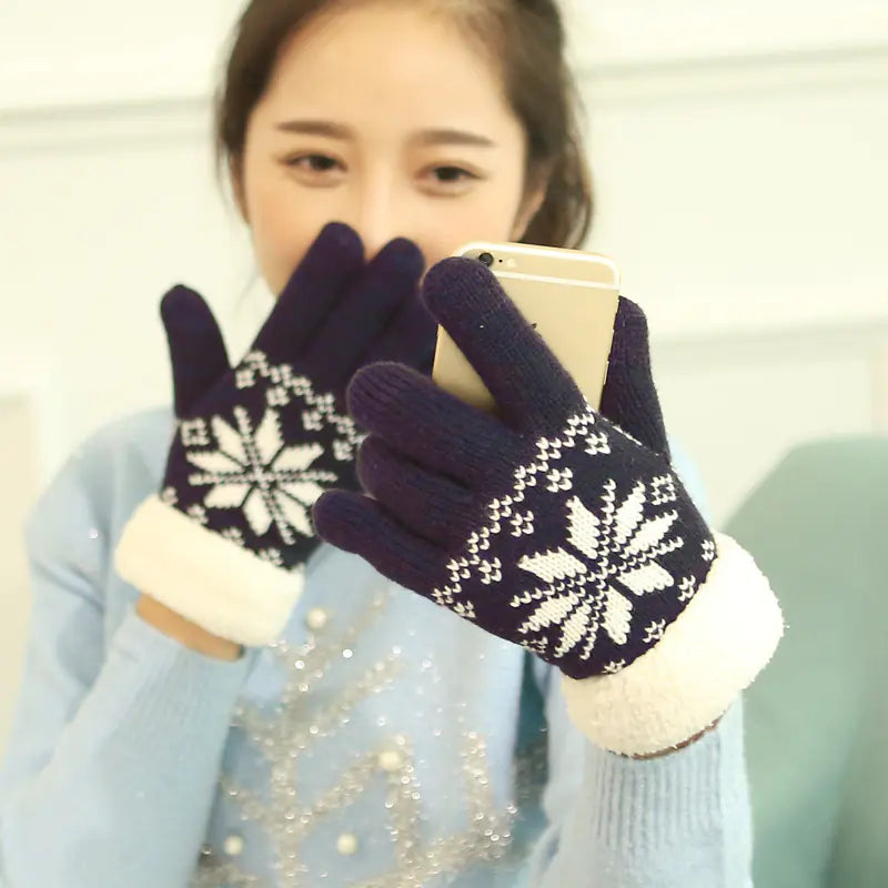 Touchscreen Gloves, Double-Layered Warm Knitted Mittens