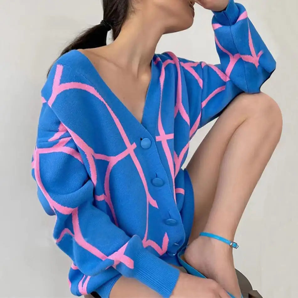 Women's Jacquard Knitted Cardigan Sweater Jacket