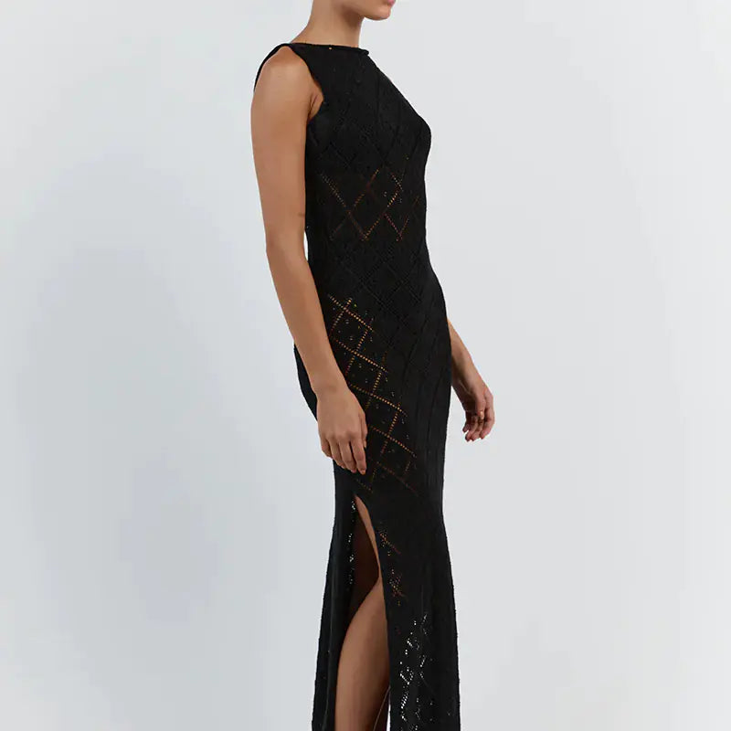 Elegant Sheer Lace Knit Maxi Dress for Women