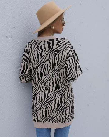 Women's Striped Loose Knitted Cardigan Sweater Coat