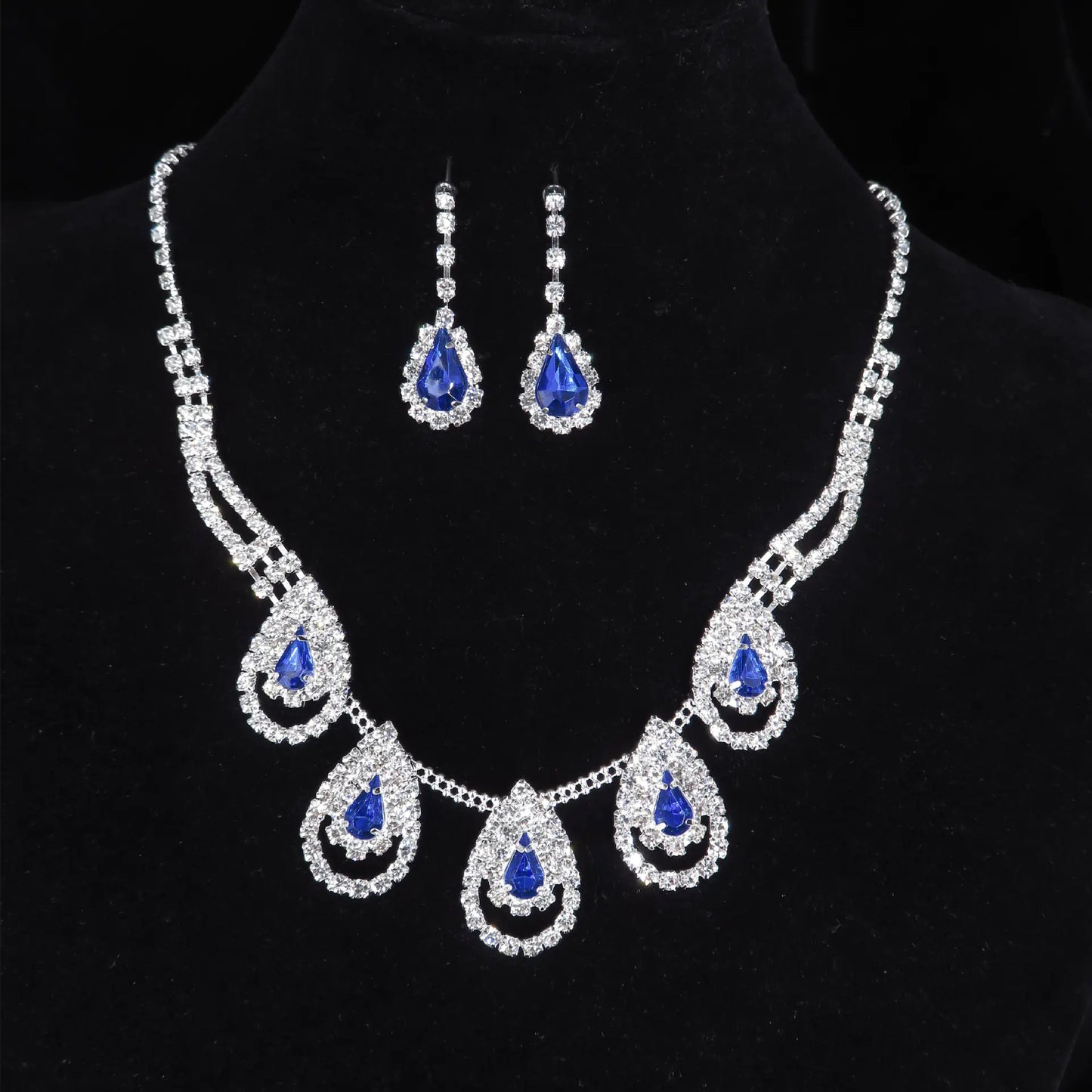 Teardrop Blue Zircon Jewelry Set - 3pcs Earrings & Necklace