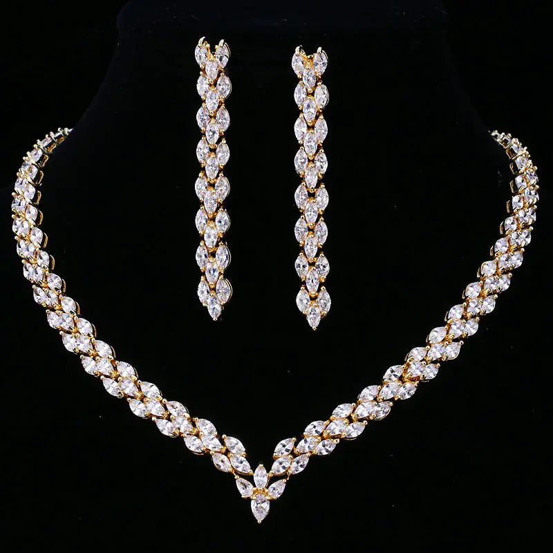 Fashionable Olive Stone Zircon Bride Jewelry Set (2 Pcs)