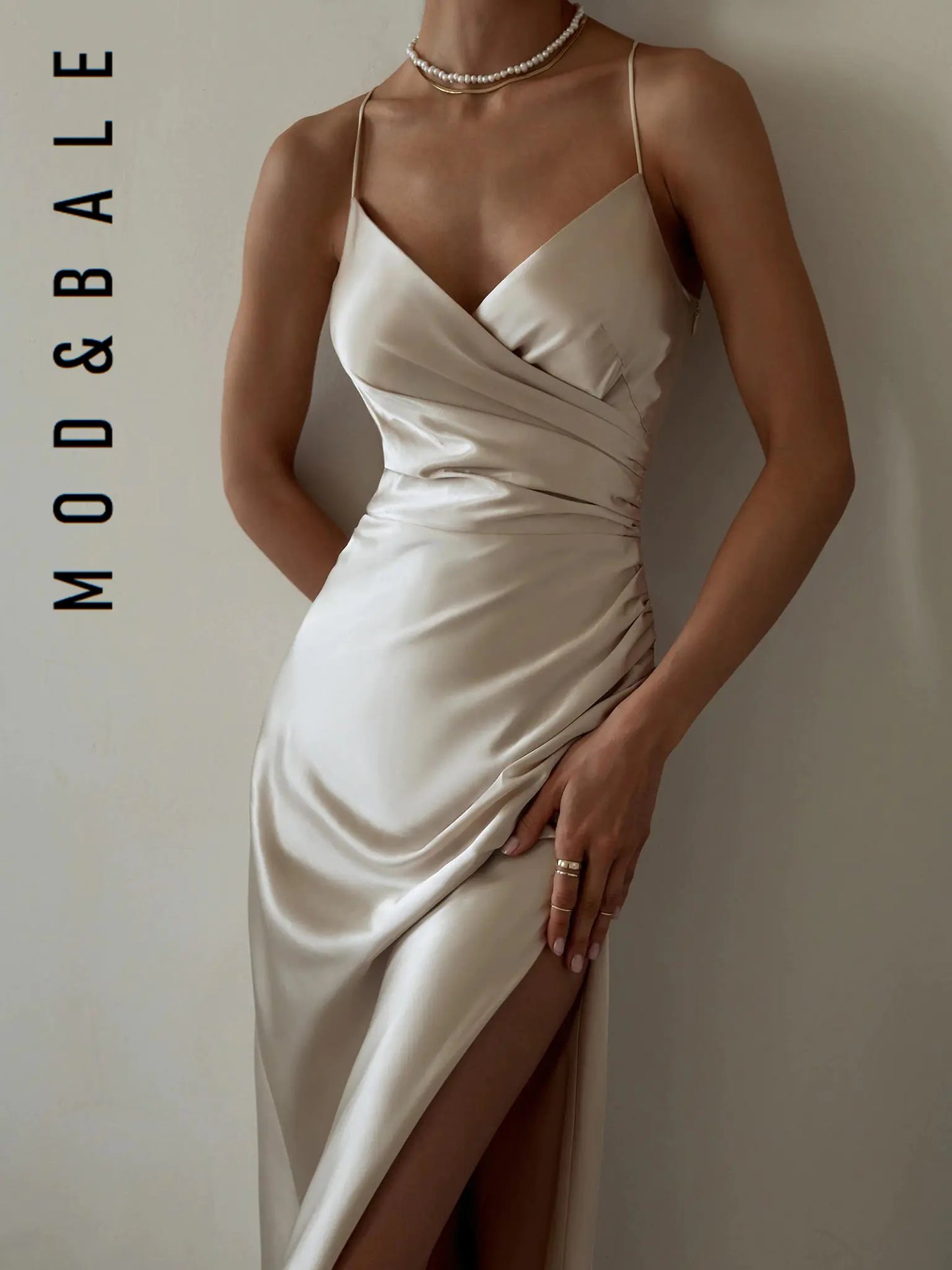 2021 Women's Summer Satin High Slit Evening Dress