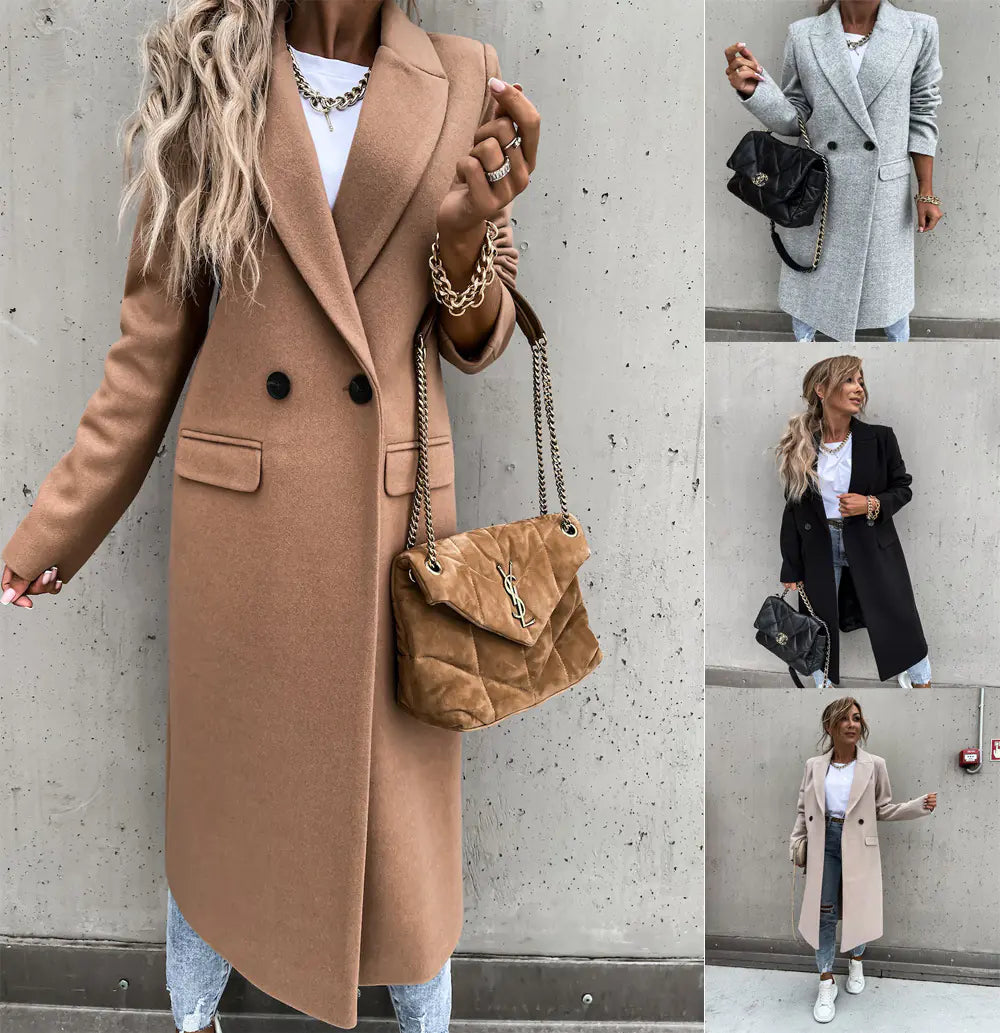 Long Wool Coat with Lapel for Women (Autumn/Winter)