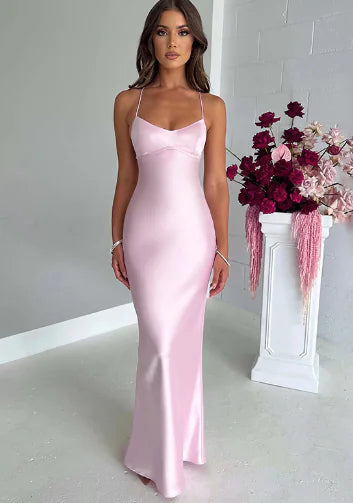 Makalita Maxi Dress - Blush Backless Long Dress (One Piece)