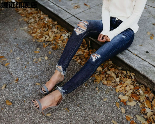 Skinny Jeans 3/4 Length Denim Pants