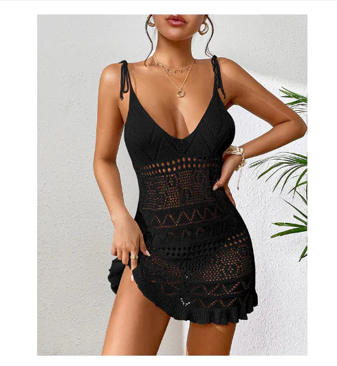 Bely Beach Cover-Up with Sheer Hollow Floral Design