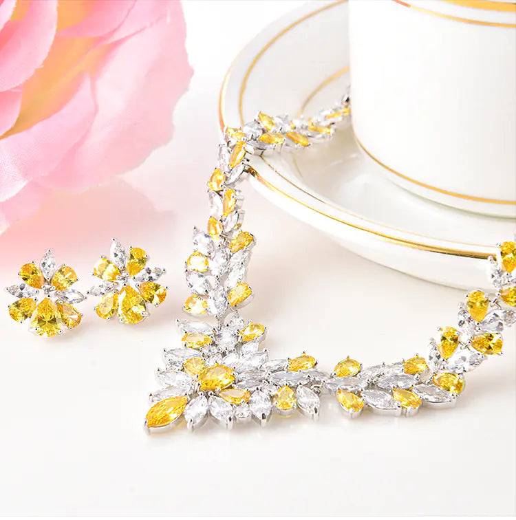 Korean Style Bridal Jewelry Set with Necklace and Earrings