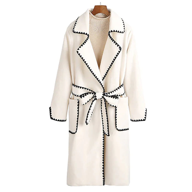 Mid-Length Woolen Coat with Suit Collar for Women