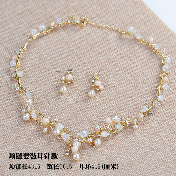 Bridal Jewelry Set with Pearl and Zircon Necklace & Earrings
