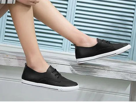Breathable Flat Shoes - Kids' White Leather Sneakers