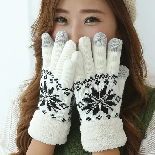 Touchscreen Gloves, Double-Layered Warm Knitted Mittens