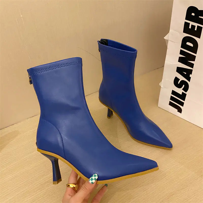 Women's Soft Leather Stiletto Heel Martin Boots
