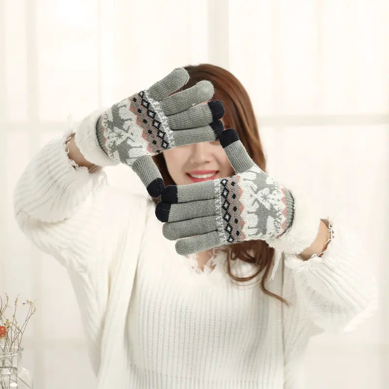 Touchscreen Gloves, Double-Layered Warm Knitted Mittens