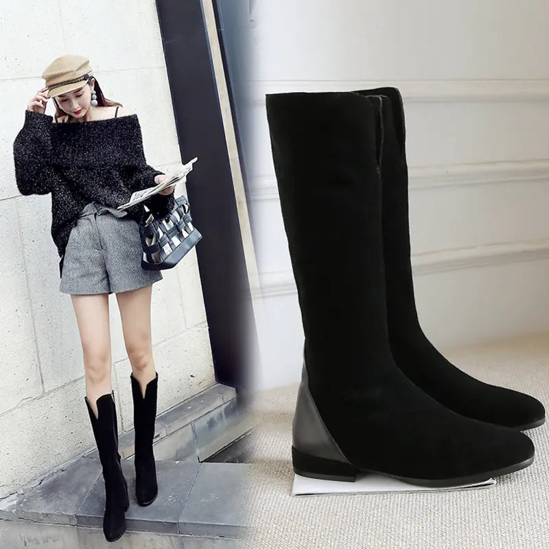 New Women's Leather Thick Heel High Boots