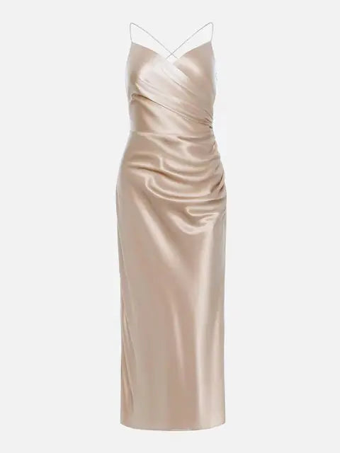 2021 Women's Summer Satin High Slit Evening Dress