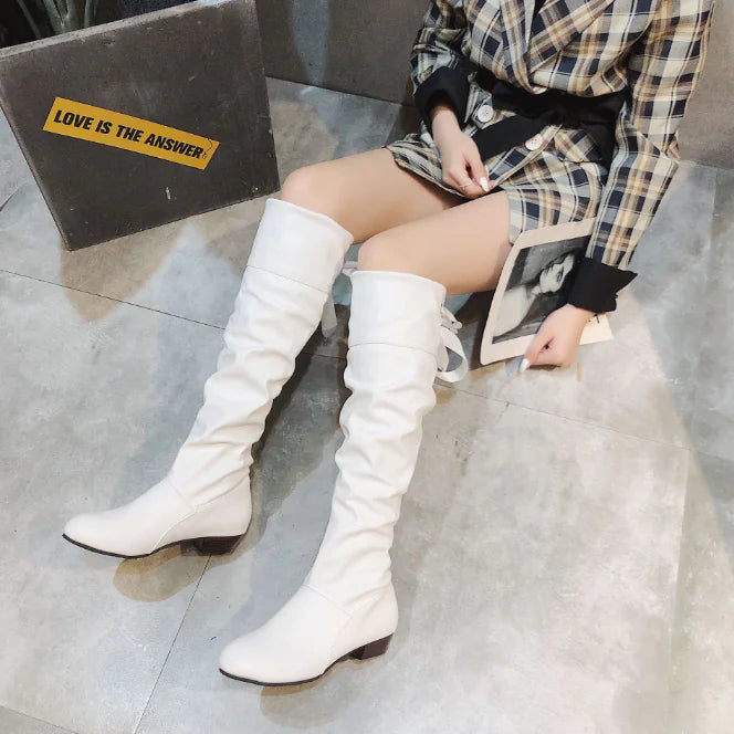 Chic Women's Leather Boots with Bow (One Pair)